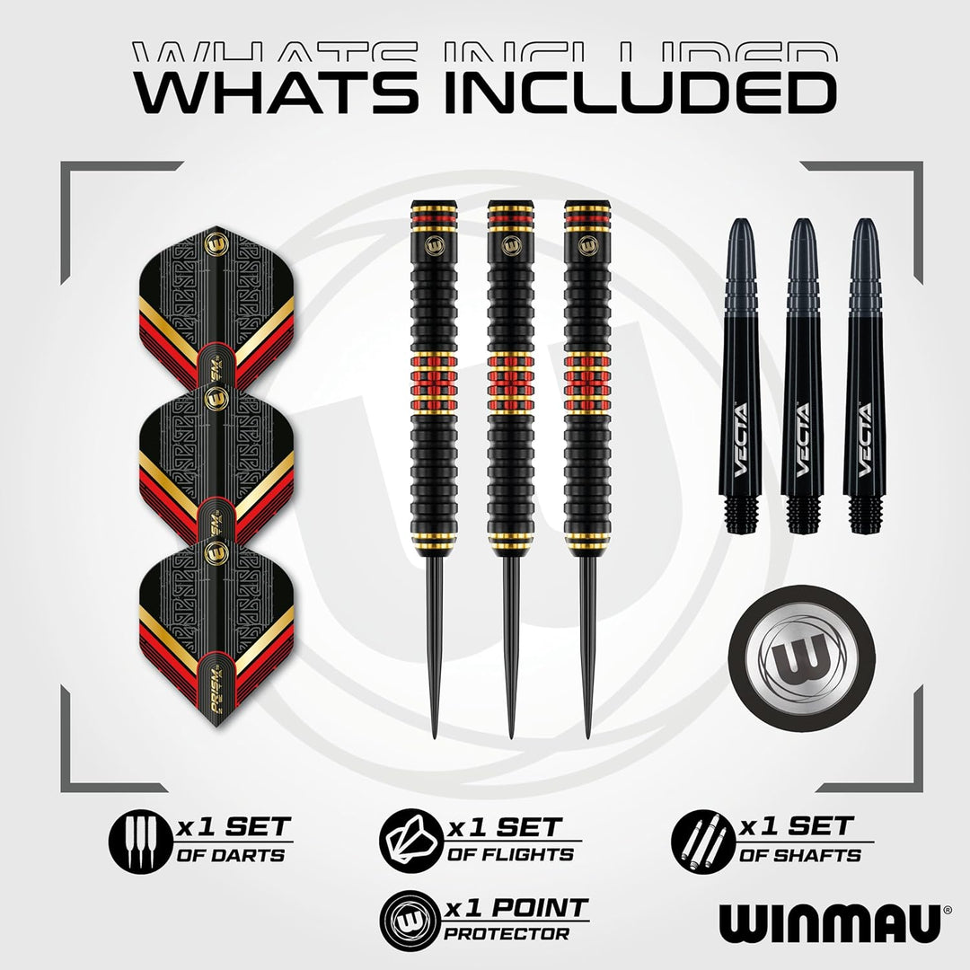 WINMAU Valhalla Profi Stahlspitze Wolfram Dartpfeile mit Flüge und Stiele (Wellen) 24g Steeltip, 24g