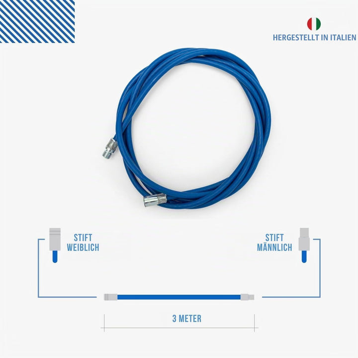 BARETTO Flex Reinigungsset für Pelletöfen | Ø 80 mm | 3 m BLAU | 1 Nylonbürste mit verstärktem Gelen