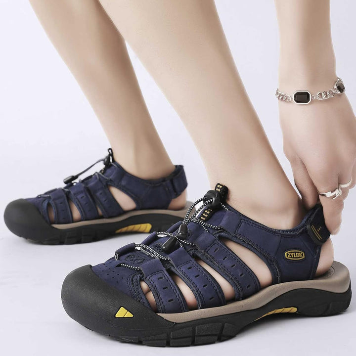 ZYLDK Herren Leder Sandalen Sport Outdoor Trekkingsandalen Atmungsaktive Leichte Wandersandalen Männ