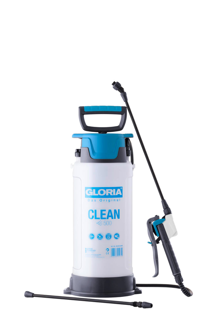Gloria Drucksprüher CLEAN 500 | 5 L Profi Sprühgerät zur Reinigung | Für Säuren, Laugen &amp; Reinigungs