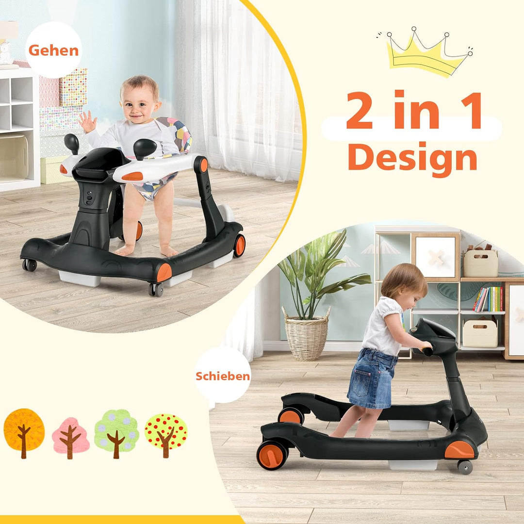 DREAMADE 2 in 1 Lauflernhilfe mit Musik & Licht, Baby Walker Höhenverstellbar & Klappbar, Lauflernwa