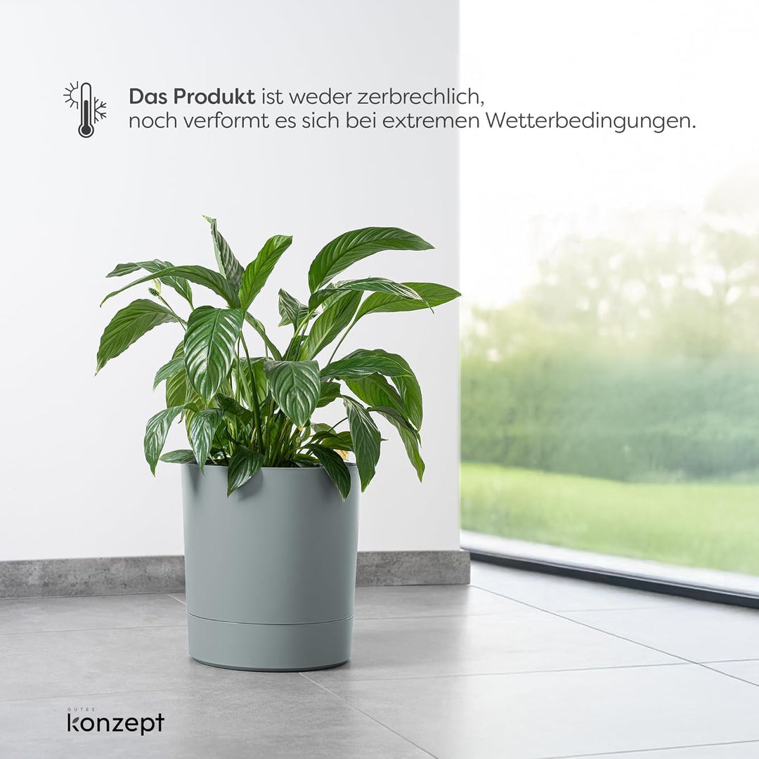KONZEPT Blumentopf mit Untersetzer 38 cm - grosser Übertopf aus Kunststoff für Zimmerpflanzen, moder