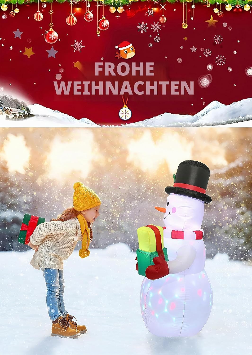 Weihnachten Aufblasbare Aussendekorationen, 5 FT Schneemann mit Hellen Lichtern, Weihnachten Blow Up