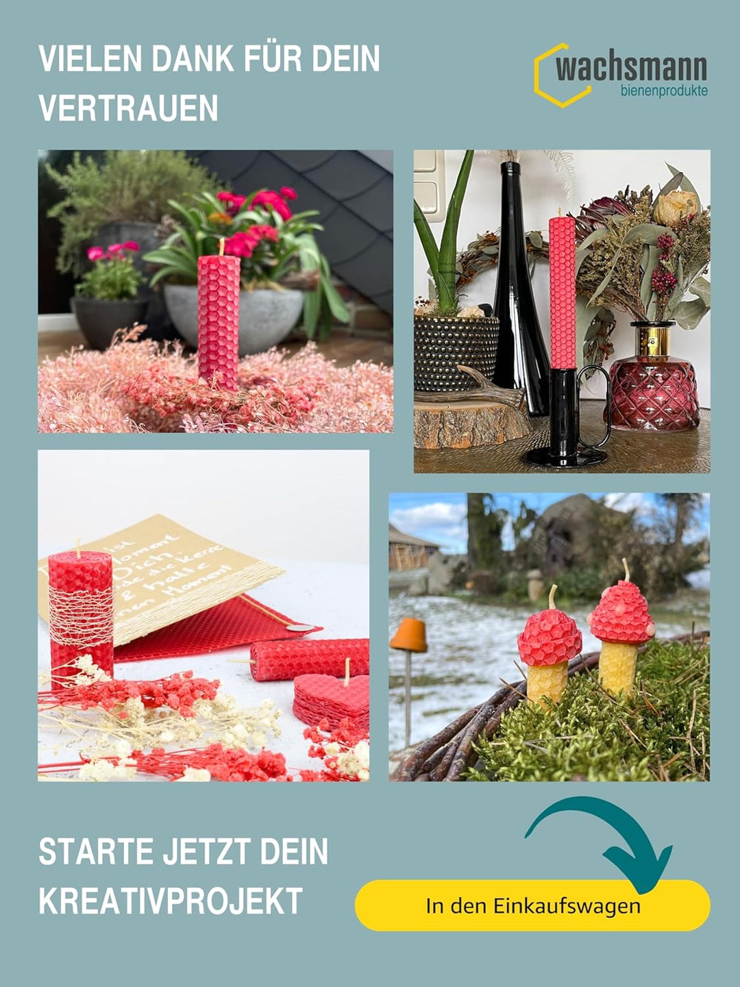 Wachsmann 20 Bienenwachsplatten aus Deutschland, rot, Wachsplatten 20 x 15 cm, Bienenwachs Kerzen se