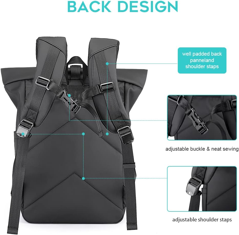 BANGE Rolltop-Rucksack Grosse Kapazität Casual Rucksack Laptop Rucksack Quadratische Reiten Wasserdi