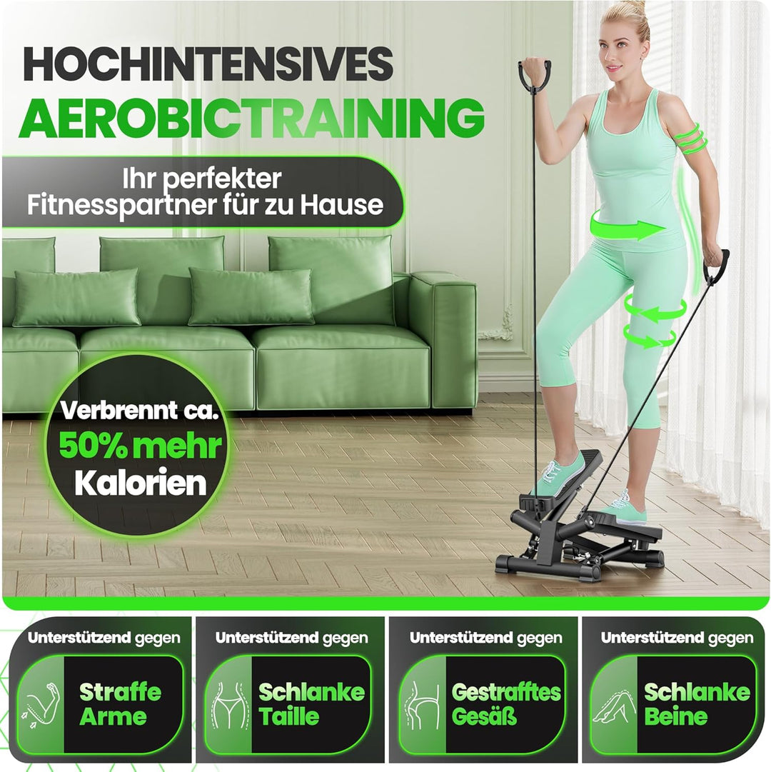 Ultrasport Stepper für Zuhause I Mini Stepper Fitness, 2 in 1 Up-Down Swing Stepper mit Power Ropes