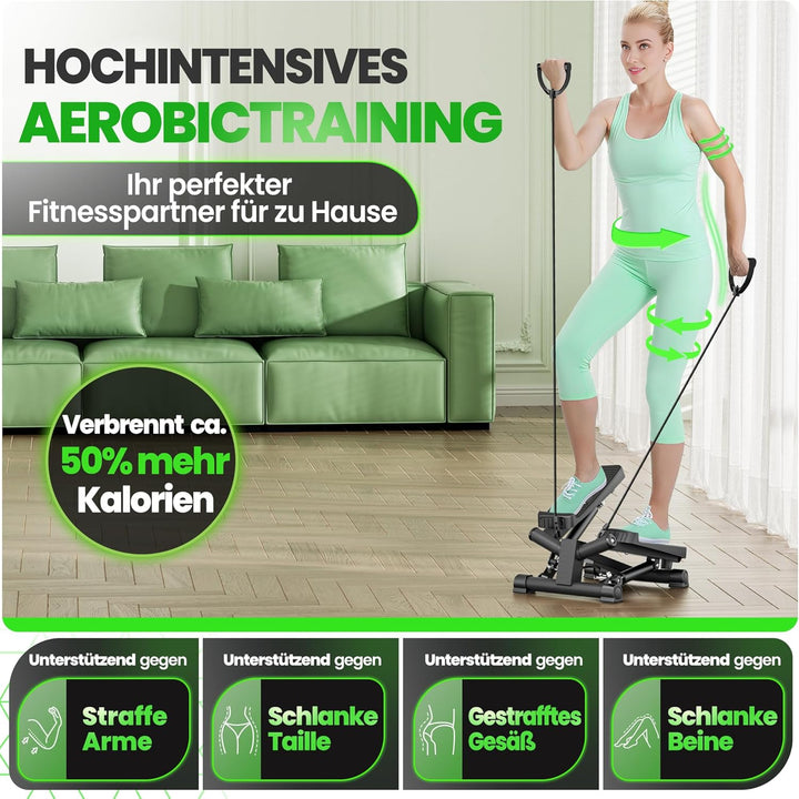 Ultrasport Stepper für Zuhause I Mini Stepper Fitness, 2 in 1 Up-Down Swing Stepper mit Power Ropes