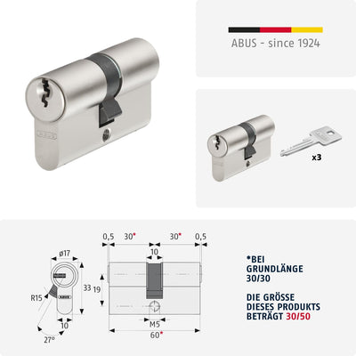 ABUS Profil-Zylinder E20NP 30/50, 59790 30/50 gl. 1 Stück / 3 Schlüssel, 30/50 gl. 1 Stück / 3 Schlü