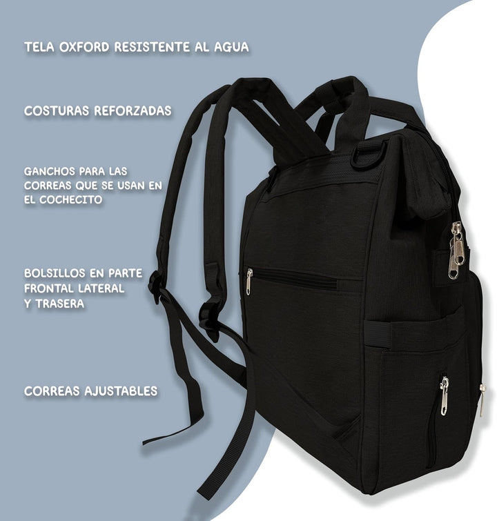 Wickelrucksack mit verschiedenen Staufächern und Riemen für den Kinderwagen, ideal für den Transport
