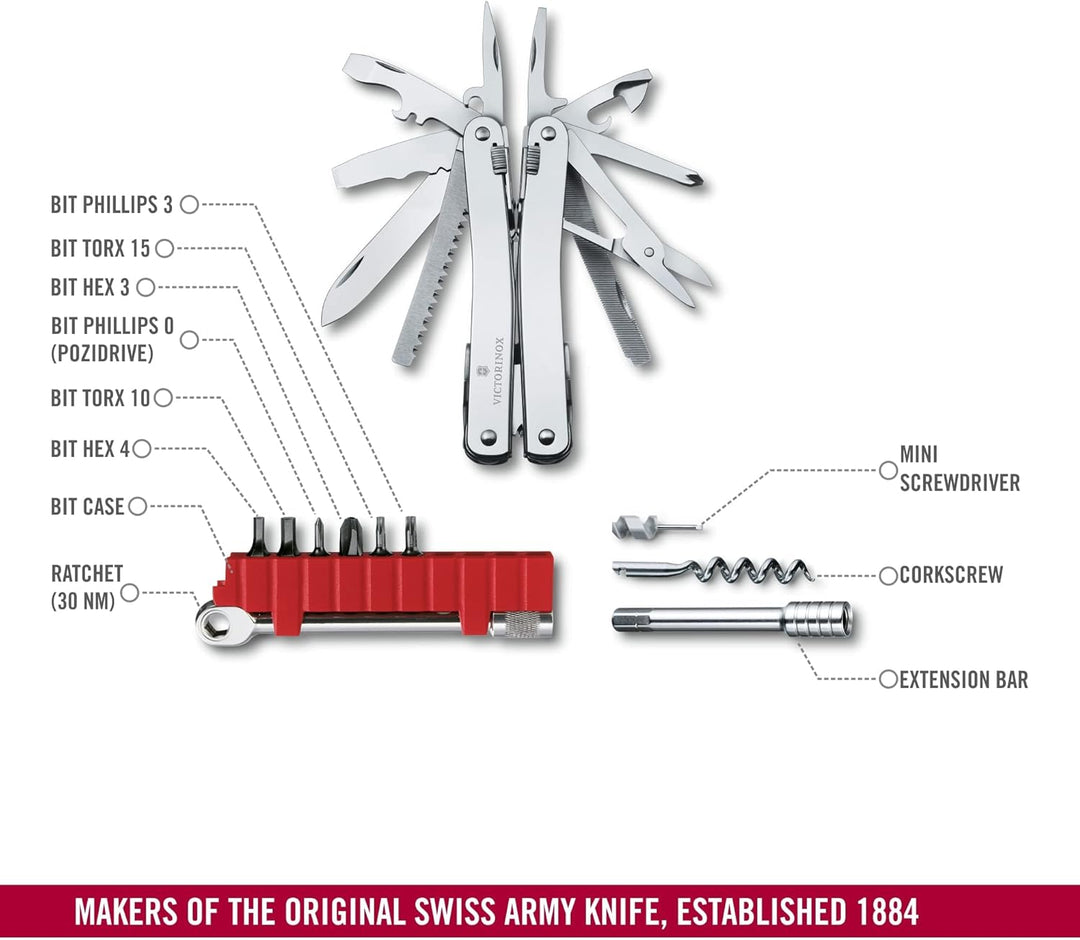 Victorinox Multifunktionswerkzeug Swiss Tool Spirit X Plus Ratchet, 36 Funktionen, Swiss Made, Multi