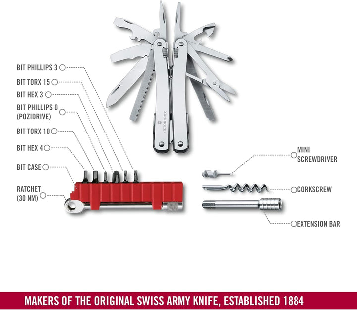 Victorinox Multifunktionswerkzeug Swiss Tool Spirit X Plus Ratchet, 36 Funktionen, Swiss Made, Multi