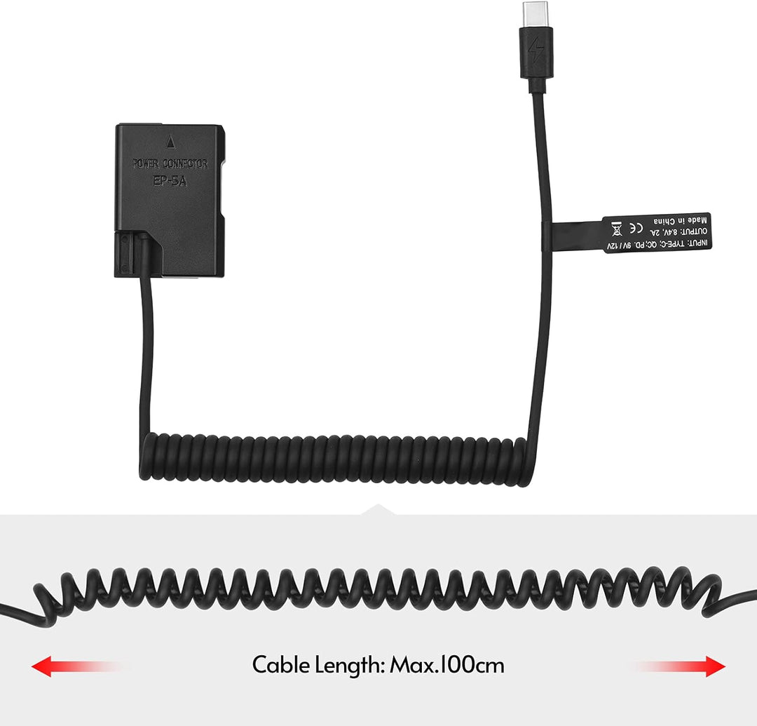 Andoer EN-EL14 Dummy Battery USB-C Coupler Adapter Dummy Battery Coupler mit USB Typ-C Feder Stromka