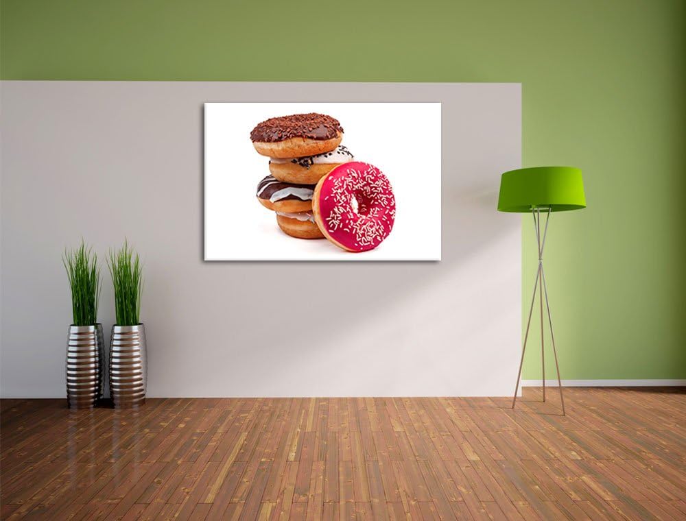 Pixxprint Süsse Donuts, Format: 100x70 auf Leinwand, XXL riesige Bilder fertig gerahmt mit Keilrahme