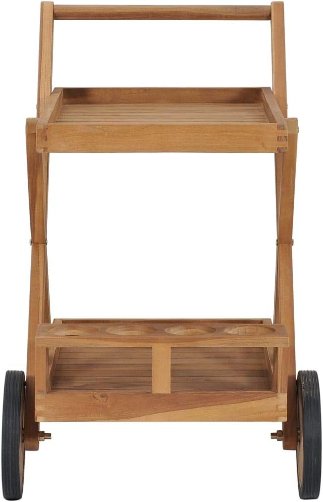 vidaXL Teak Massiv Teewagen mit 4 Flaschenhalter Servierwagen Küchenwagen Küchentrolley Rollwagen Ge