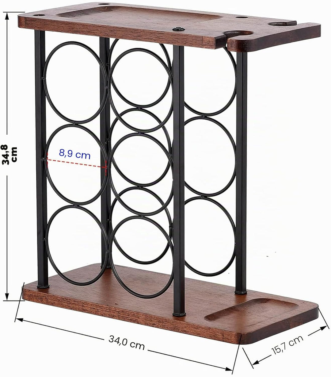 Weinregal mit Glashalter, Tisch-Weinhalter mit Tablett, Freistehendes Weinregal aus Holz, perfekt fü