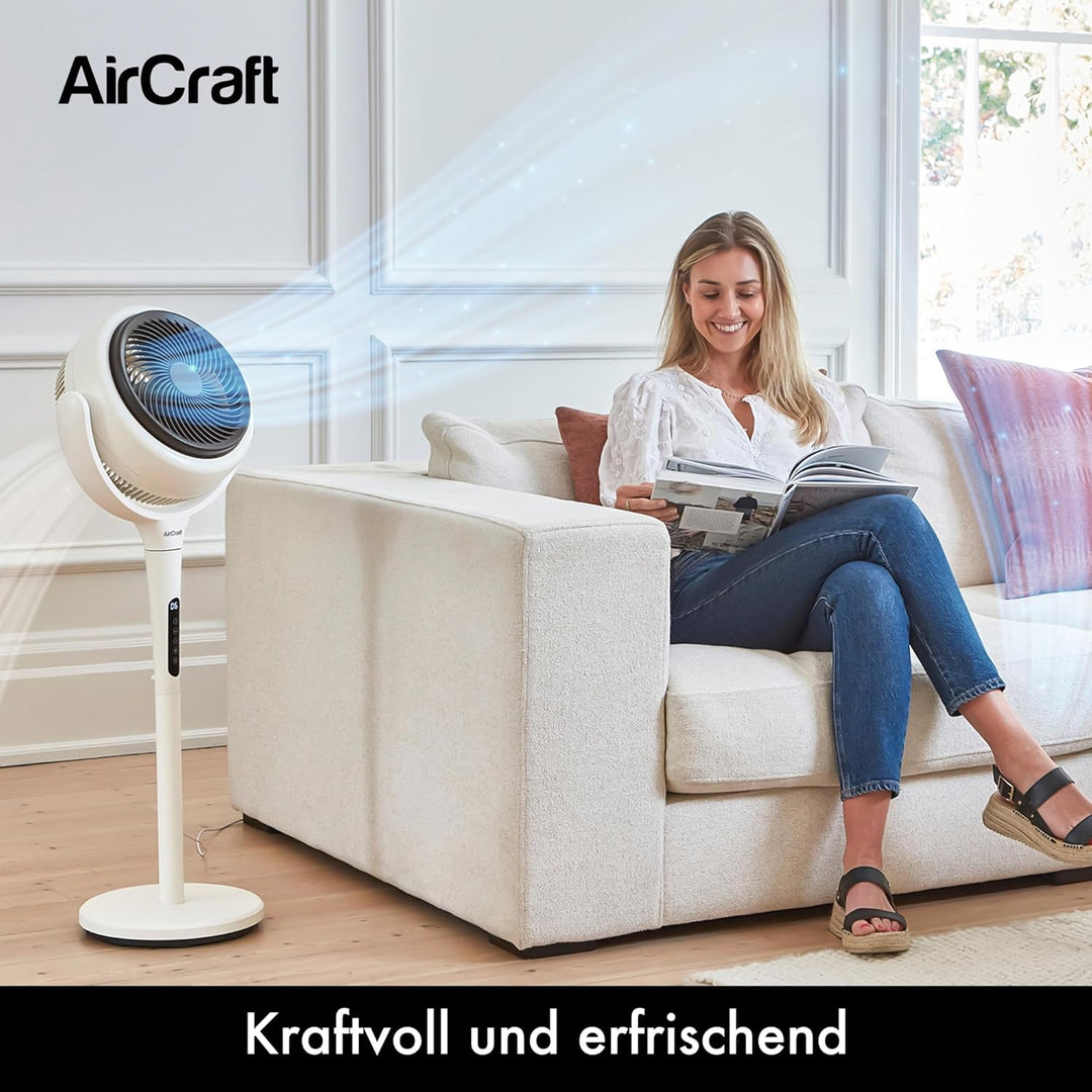 Lume AirCraft Home Ventilator mit Fernbedienung, LED-Licht und Timer, 3D-Oszillierender Luftumwälzer