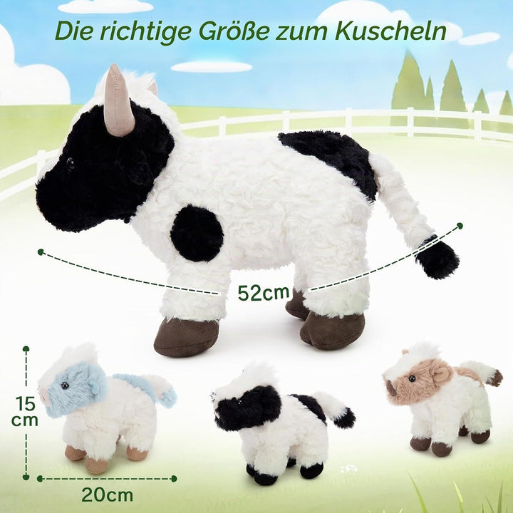 MorisMos riesen Milchkuh Kühe Plüschtier, 52cm gross Kuh Kuscheltier XXL mit 3 Babys im Bauch, Milkc