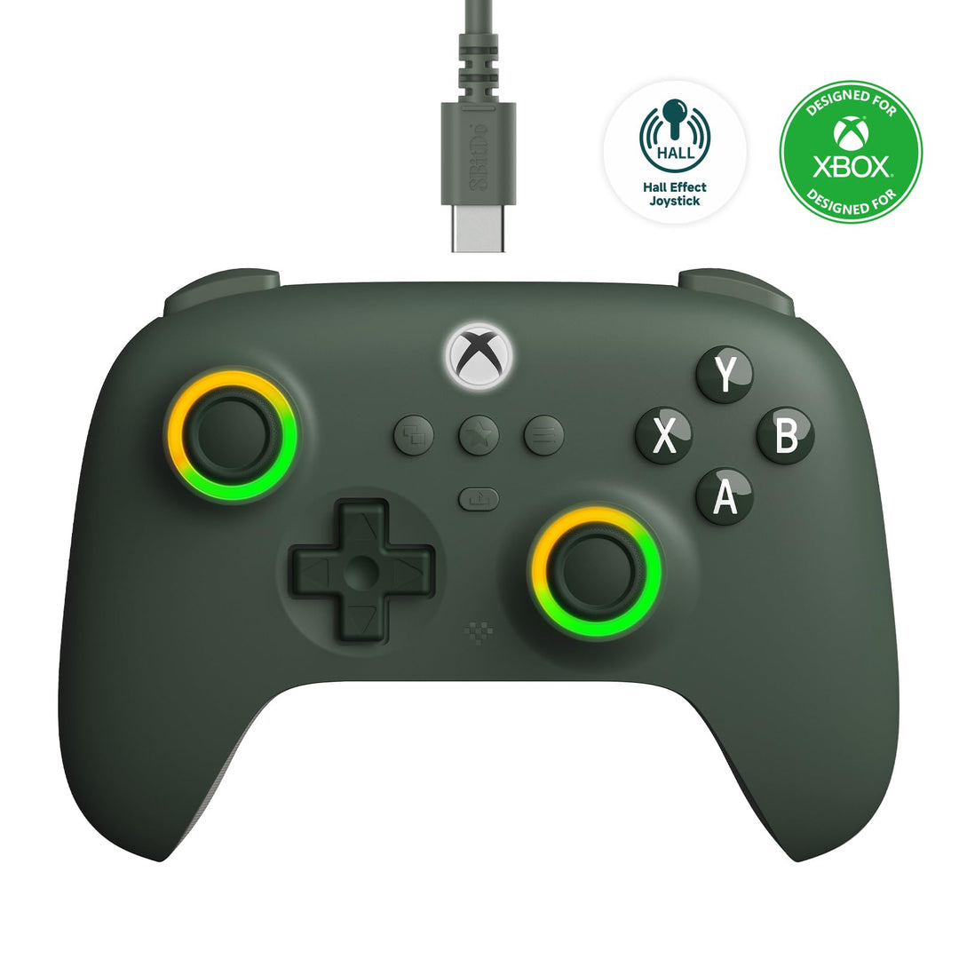 8Bitdo Ultimate C Wired Controller for Xbox, RGB Lighting Fire Ring and Hall Effect Joysticks, Compa