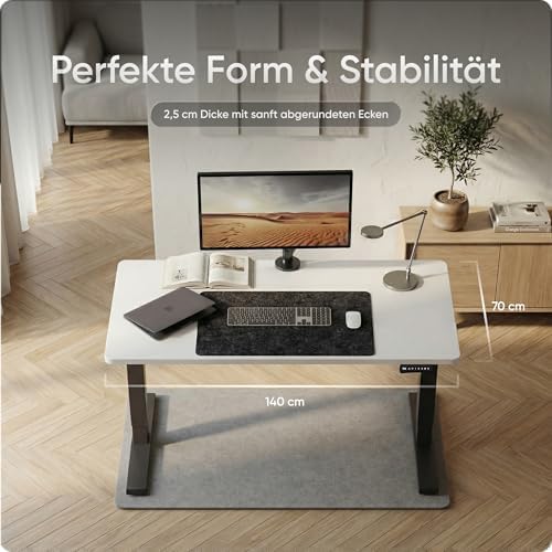 DESQUP Tischplatte | 2,5 cm Massive Weiss Schreibtischplatte 140x70 cm | ideale Holzplatte für den h