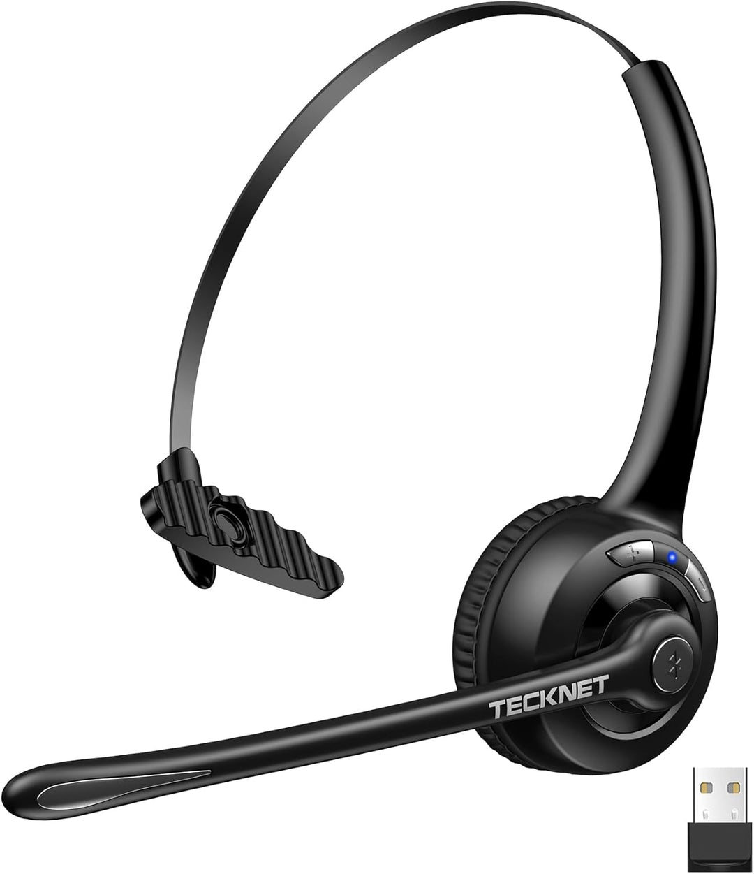 TECKNET Bluetooth Headset mit Mikrofon & USB Dongle, kabelloses PC Headset, Rauschunterdrückung und