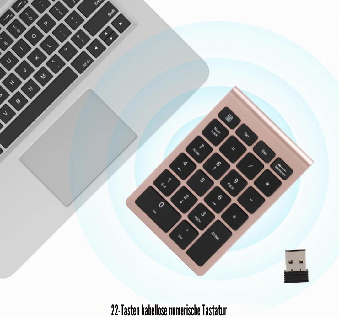 Ziffernblock, 22 Tasten 2,4G Numeric Keypad Ergonomisches Keyboard Ultra Dünn Kabellos ExternerNumme