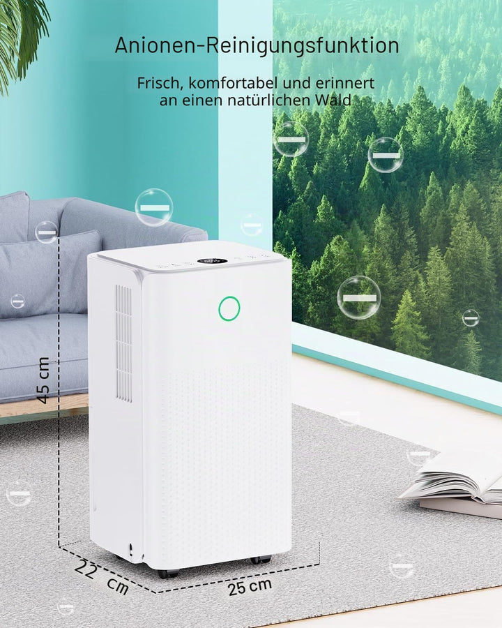 Luftentfeuchter 12L/24h, Elektrischer Entfeuchter mit Kompressor, 3 Modi, Leise und Energiesparend,