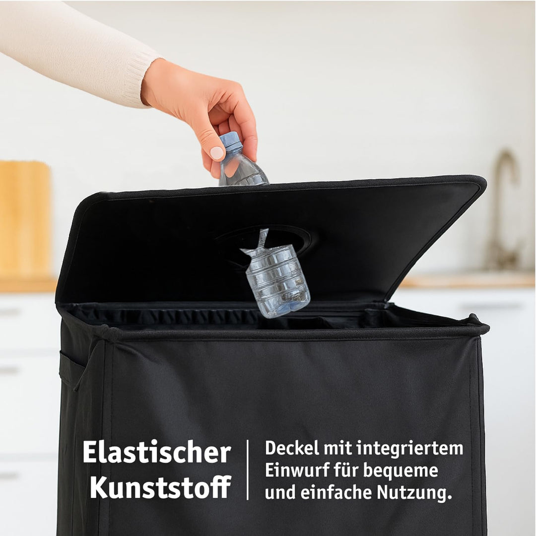 LEFELD Pfandflaschen-Sammelbehälter 80 Liter – mit Deckel, 2 herausnehmbaren waschbaren Innentaschen