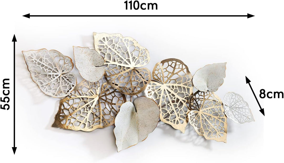 Kobolo Wanddeko Metallbild 3D - GOLDEN Leaf - aus Metall in Gold und weiss