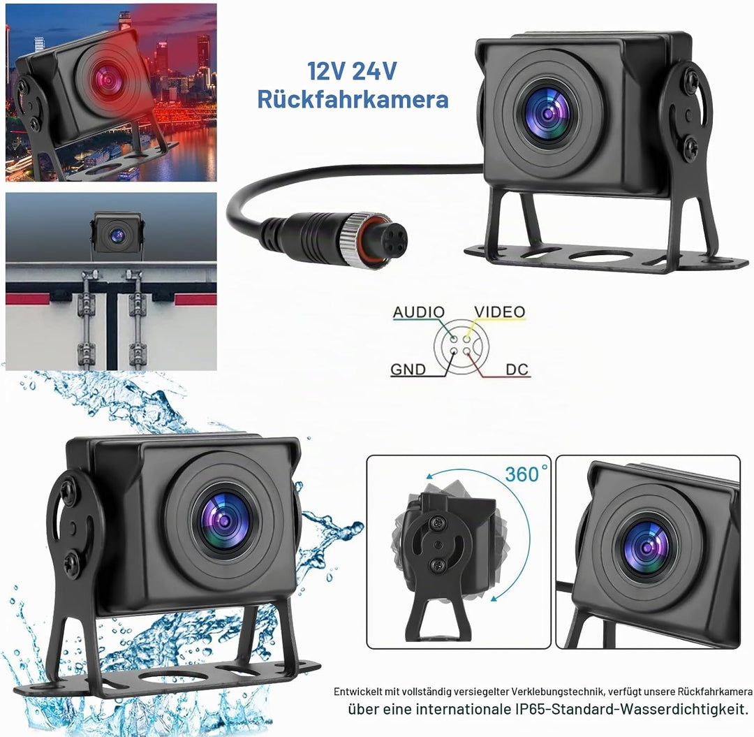 Dual Rückfahrkamera Set mit 7" HD Rear View Monitor, IP69 wasserdichte Nachtsicht Auto Backup-Kamera