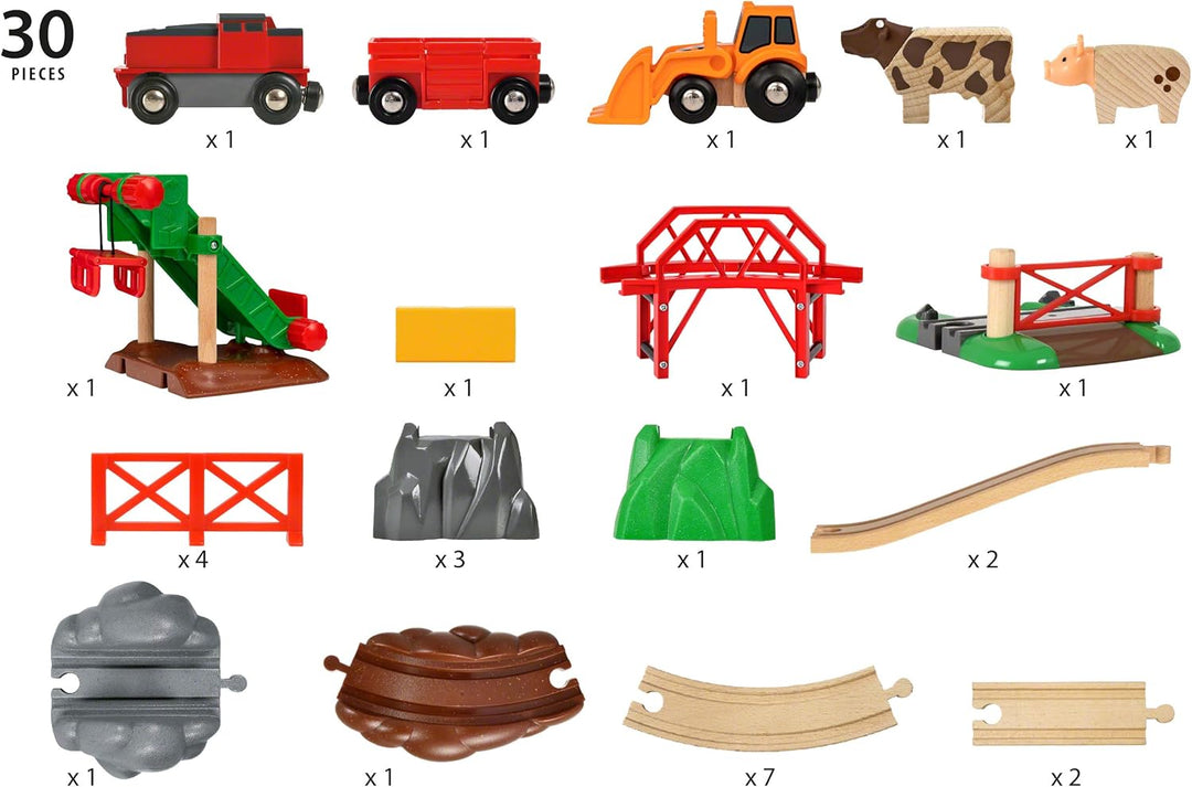 BRIO 33984 - Bauernhof Set - Holzeisenbahn mit Bauernhof, Tieren und Holzschienen - Kleinkinderspiel