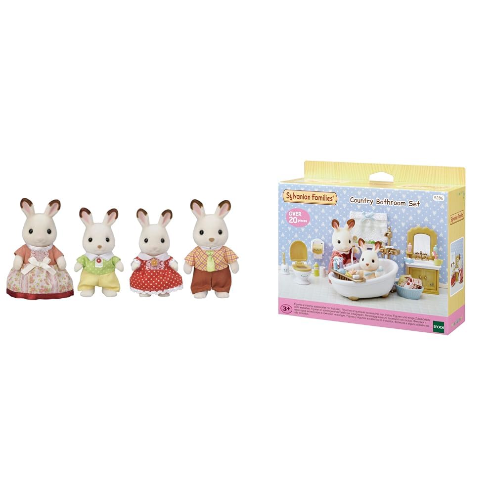 SYLVANIAN FAMILIES 5655 Schokoladenhasen Familie NEU & - 5286 - Badezimmer im Landhausstil, klein Bu