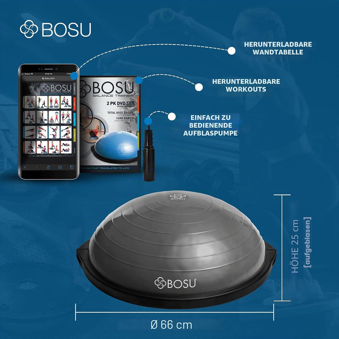 BOSU Pro Multifunktionaler Trainingsball für Zuhause, Fitnessstudio, Ganzkörper-Balance, Krafttraine