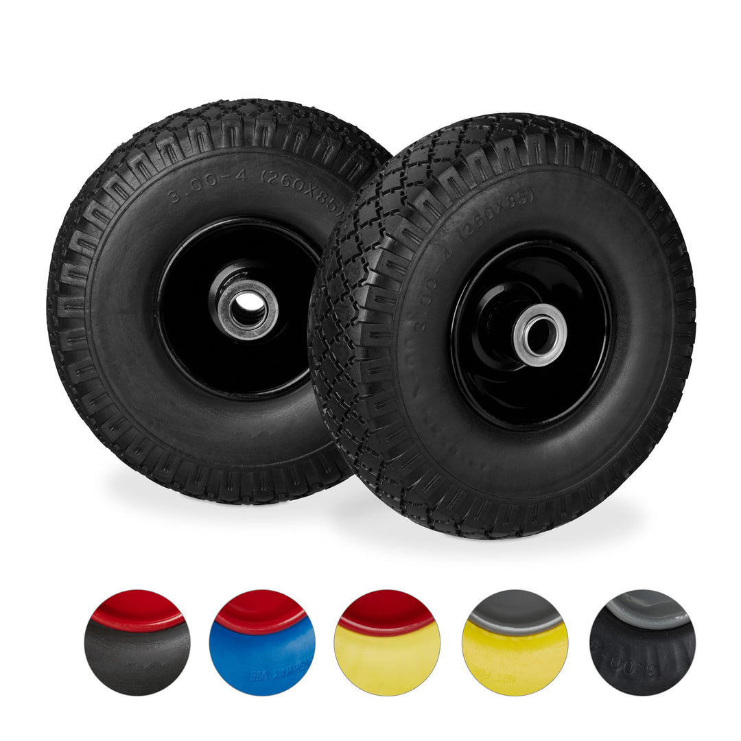 Relaxdays 4 x Sackkarrenrad, pannensichere Vollgummireifen, 3.00-4" Stahlfelge, 20mm Achse, 100kg, E