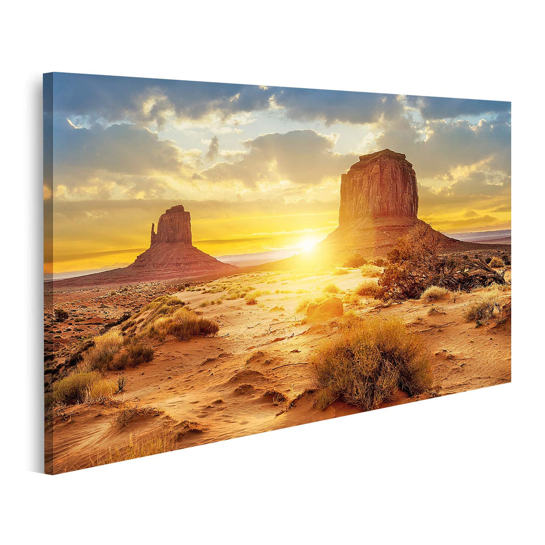 islandburner Bild auf Leinwand Sonnenuntergang Bei Den Sisters Im Monument Valley In Den Usa Bilder