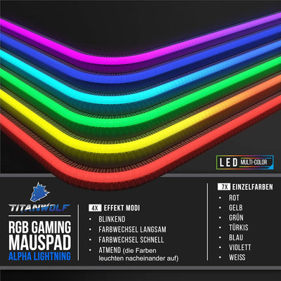 TITANWOLF - RGB Gaming Mauspad - LED Schreibtischunterlage - 800x300 mm - XXL Mousepad - LED Multi C