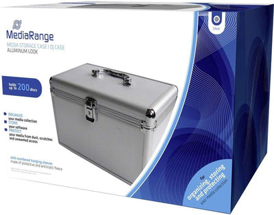 MediaRange Archivierungskoffer für 200 Discs, Aluminium-Optik, mit Einhängetaschen, silber, 18cm Sin