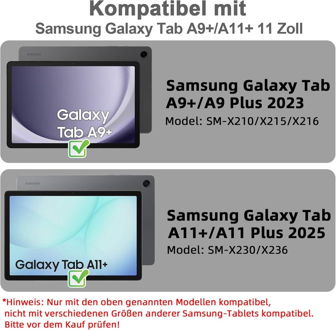 Bettdow für Samsung Galaxy Tab A11+/A9+ 11" Tastatur Hülle, Deutsch QWERTZ Layout Abnehmbarer Beleuc