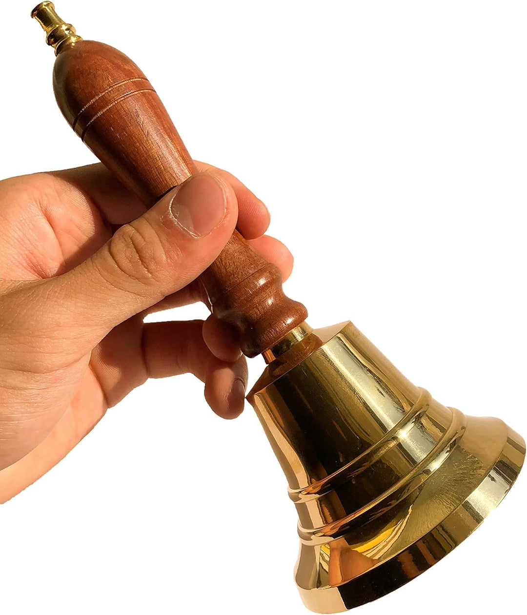 Tischglocke aus Messing mit Holzgriff, 18 cm hoch - Hängend, Gold, Klassisch, Weihnachten
