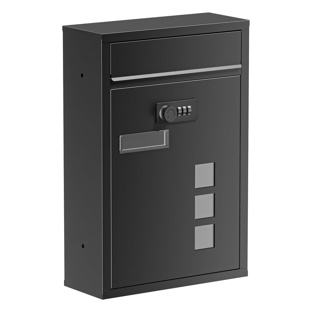 Wiltec Briefkasten schwarz 215x320x90mm Briefkasten mit Zahlenschloss, Namensschild und Sichtfenster