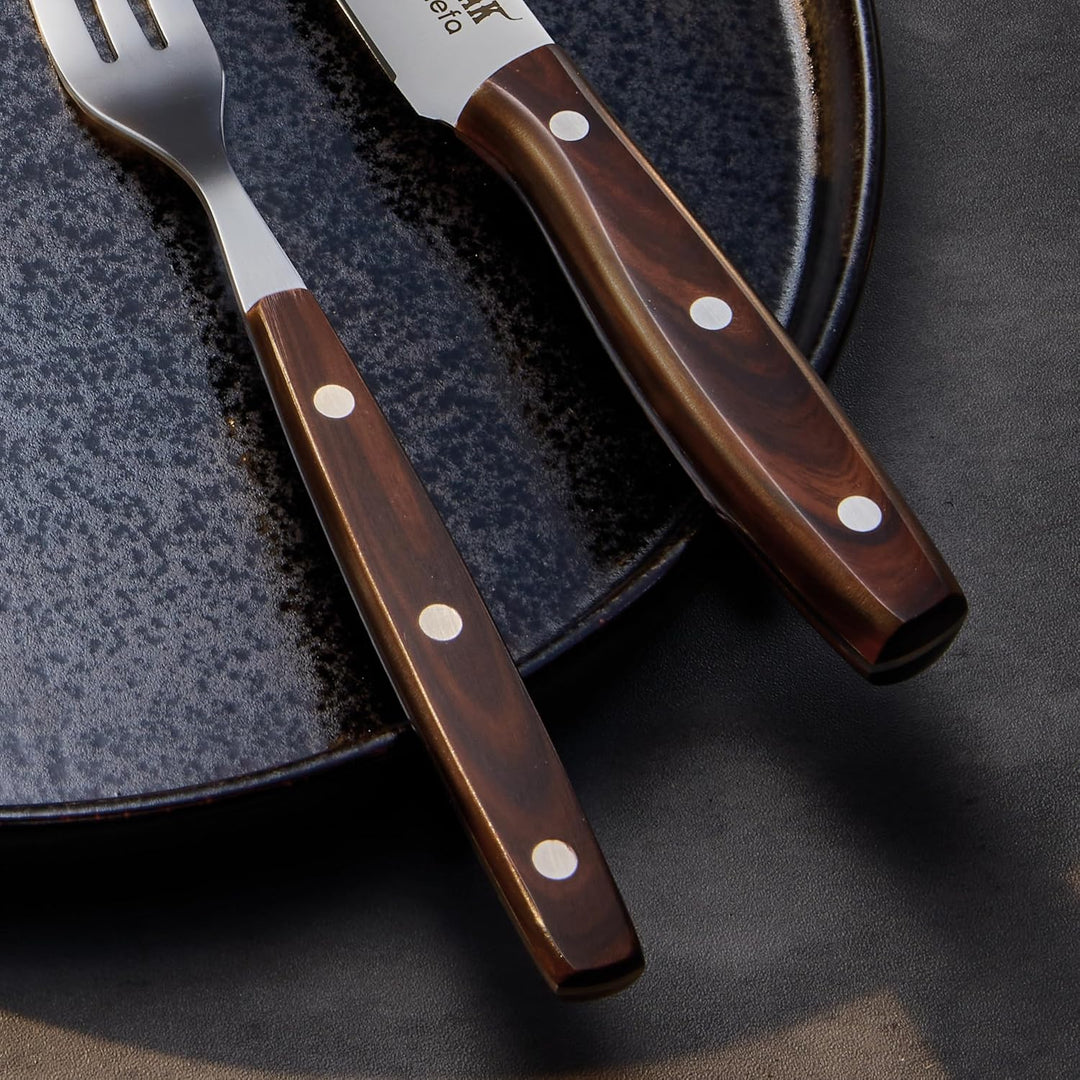 Amefa PORTERHOUSE Steak Besteck Set 4-teilig | 2 Steakmesser, 2 Steakgabeln | Kunststoffgriffe in Ho