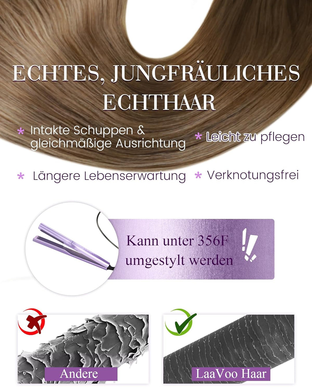 LaaVoo Microring Extensions Echthaar Balayage Hellbraun Ombre Goldblond Cold Fusion Echthaar Extensi