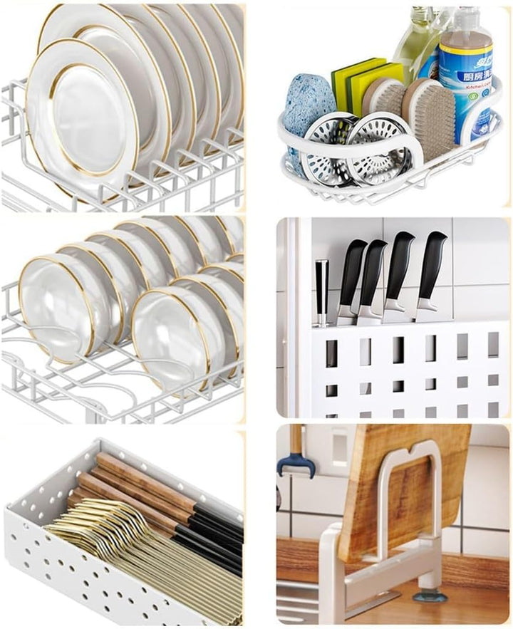 Abtropfgestell für Geschirr, Abtropfgestell Über der Spüle, Auto-Drain Ausbaufähig Küche Theke Gesch