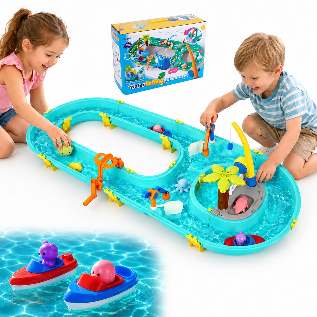 Wasserbahn Kinder Draussen 58-TLG. Wassertisch Spielzeug – Schleusen, Boote & Magnet-Angel inkl. 6 T