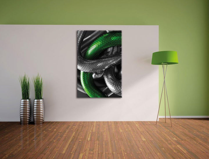 Pixxprint ineinander verschlungene Schlangen, Format: 80x120 auf hochkantiges Leinwand, XXL riesige