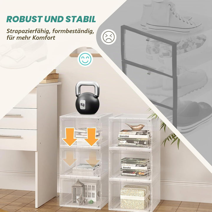 WOLTU Schuhboxen stapelbar 6er Set, Schuhkarton mit magnetischer Tür, Schuhkasten, Schuhaufbewahrung