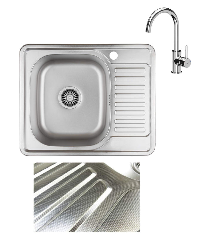 VBChome Einbauspüle mit Armatur 58x48 Leinenstruktur ab 45er Unterschrank Edelstahl Küchenspüle Spül