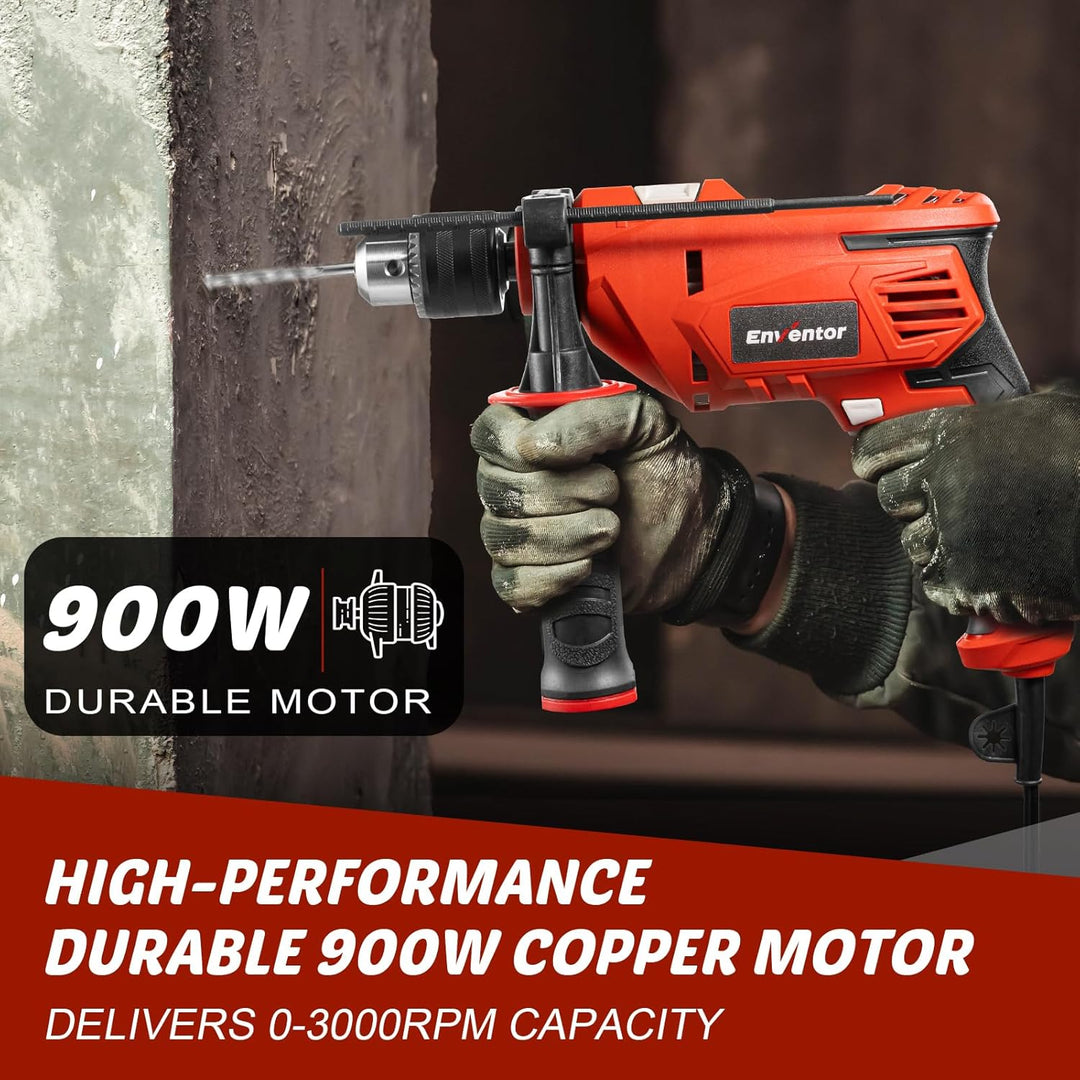 ENVENTOR 900W Schlagbohrmaschine, Elektrische Bohrmaschine mit 36 Stück Zubehör, 2-in-1 Funktion,