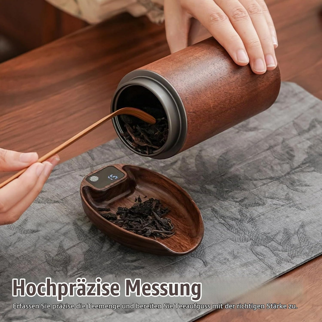 Mini-Kaffeewaage mit Timer, 200 G/0,1 G Genaue Teewaage aus Holz, Hochpräzise Wiederaufladbare Küche