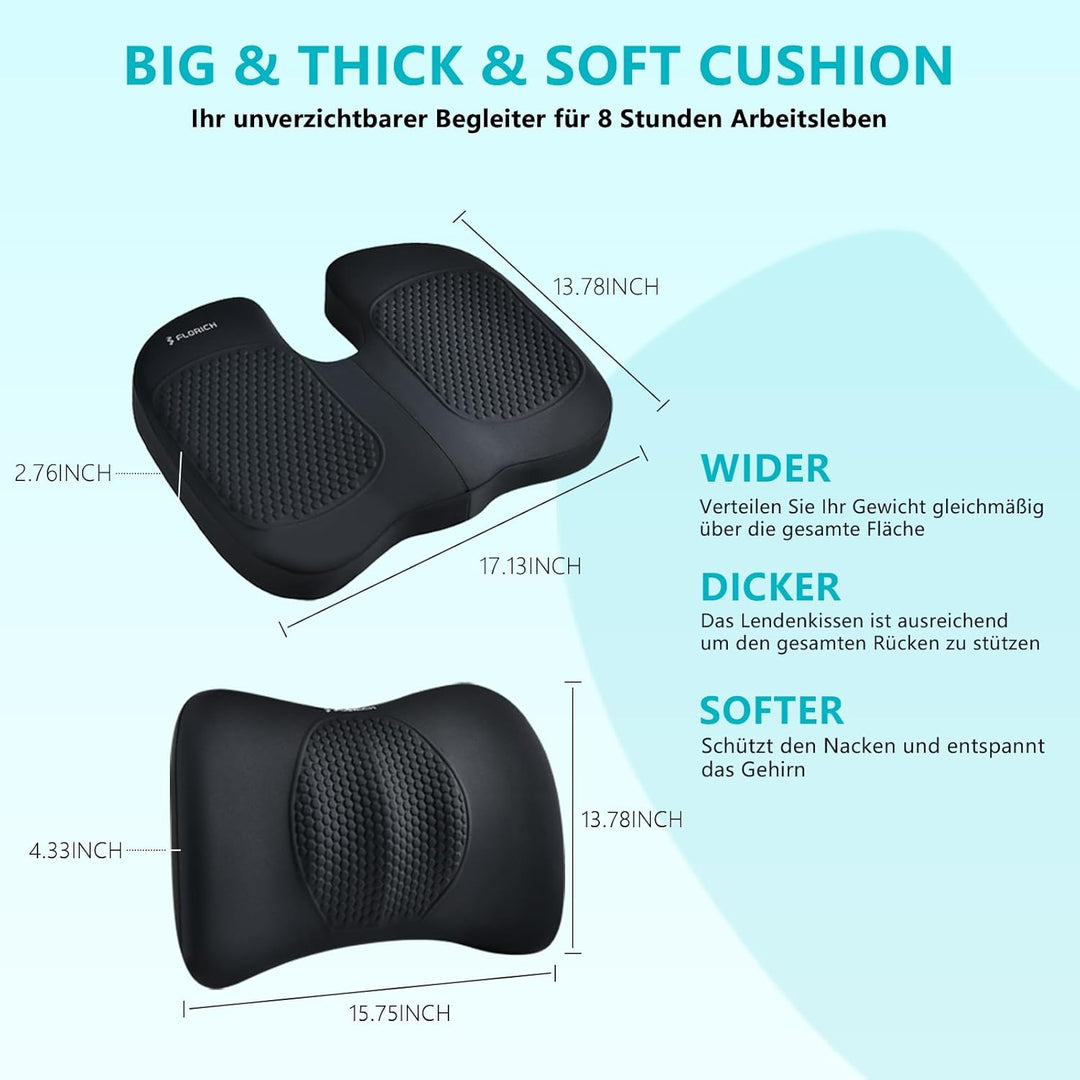 FLORICH Auto Sitzkissen und Lendenkissen Memory Foam Schreibtischstuhl Kissen Ergonomisches Sitzkiss