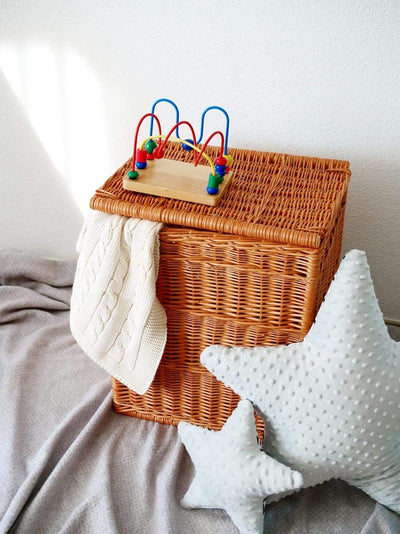 e-wicker24 Rechteckiger Wäschekorb, Wäschekorb aus Weide, Wäscheschrank, Wäschekorb mit Deckel, natu